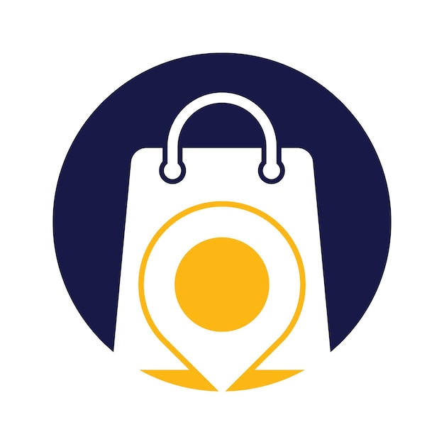 Localização do pino do mapa com design de logotipo da sacola de compras