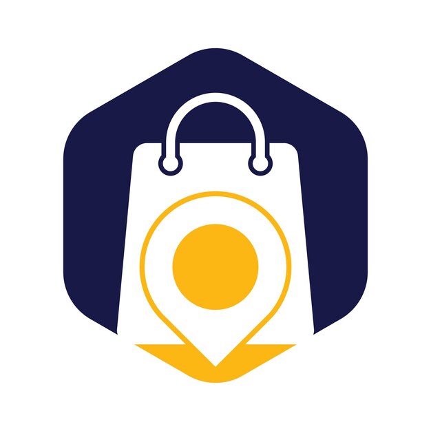 Localização do pino do mapa com design de logotipo da sacola de compras