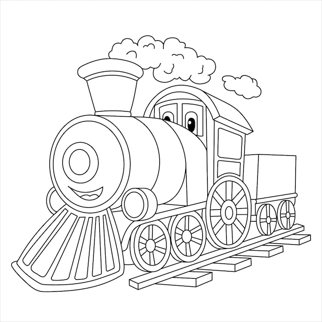 Vetor locomotiva velha engraçada dos desenhos animados do trem a vapor isolada na ilustração branca do trem dos desenhos animados do fundo