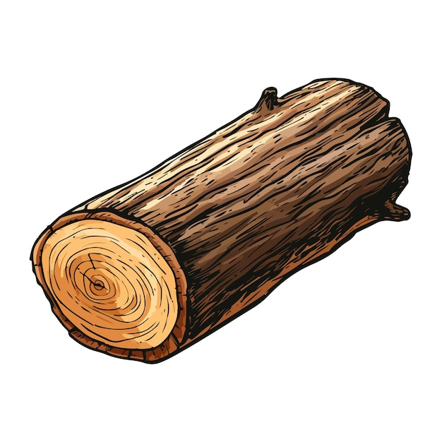 Log de madeira Material de madeira de construção com casca Elementos florestais de madeira castanha Ilustração desenhada à mão de cor Trabalho de lenhador