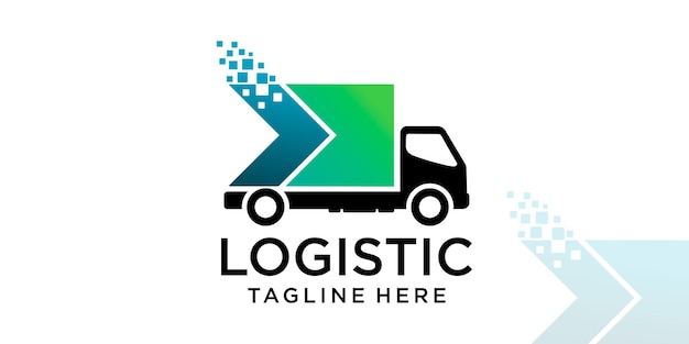 Logística de caminhão de caixa de carro com seta, vetor de design de logotipo