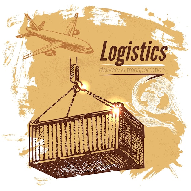 Logística de esboço e plano de entrega. Ilustração em vetor desenhada à mão