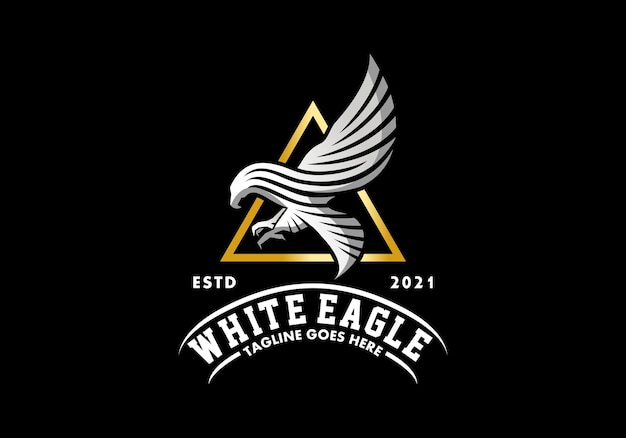 Logo águia branca com triângulo dourado geral bom para qualquer indústria