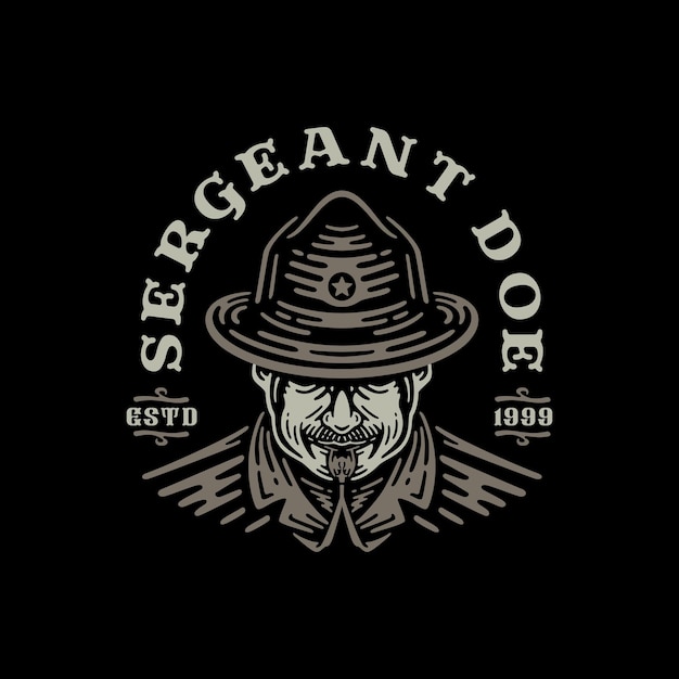 Logo badge sargento bootcamp apitou em estilo retro. ilustração vetorial