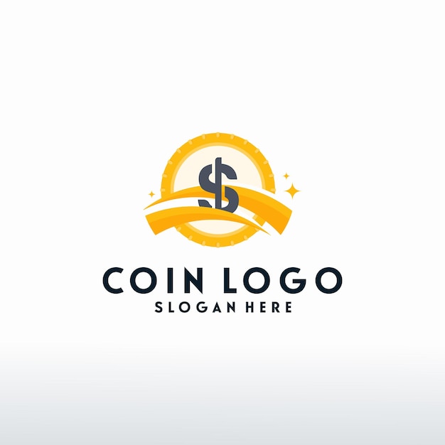 Logo coin finance com vetor de símbolo swoosh, modelo de logotipo modern dollar