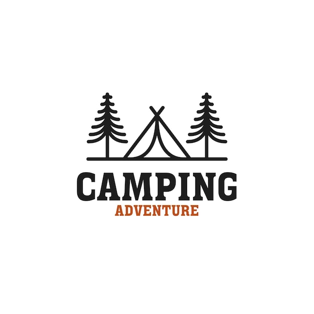 Logo criativo ao ar livre de acampamento e viagem de aventura férias ideia de ilustração de design de floresta