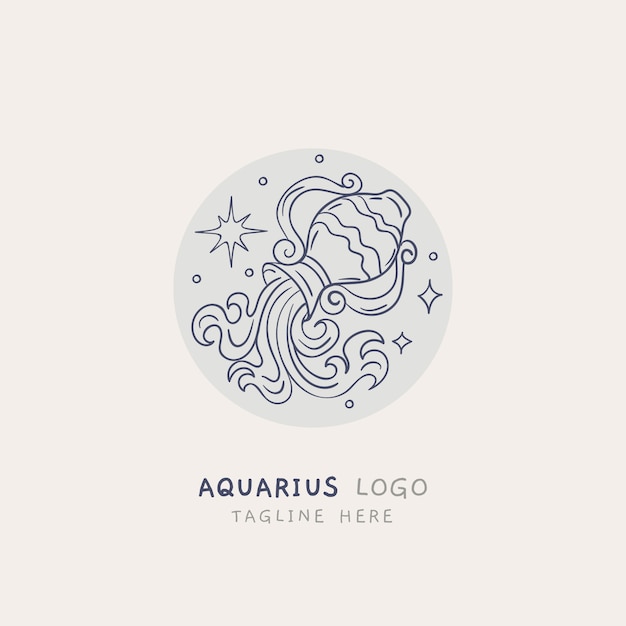 Logo de aquário de design plano desenhado à mão