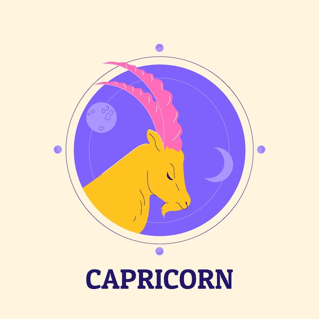 Logo de capricórnio de design plano desenhado à mão