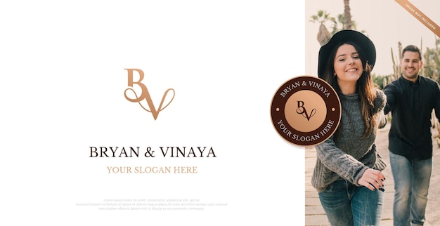 Logo de casamento inicial bv logo design vector