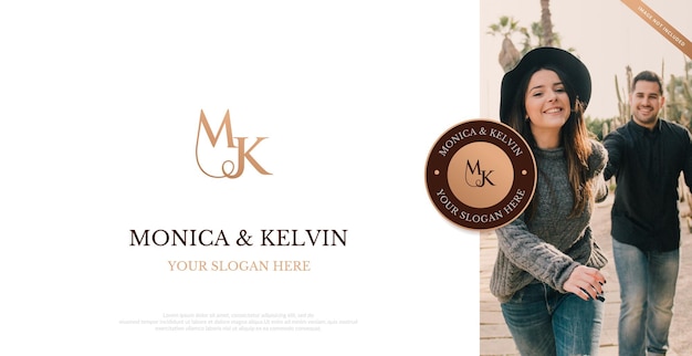 Logo de casamento inicial mk logo design vector
