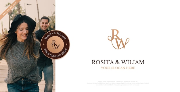 Logo de casamento inicial rw logo design vector