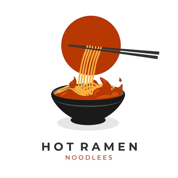 Logo de ilustração comendo ramen quente com pauzinhos