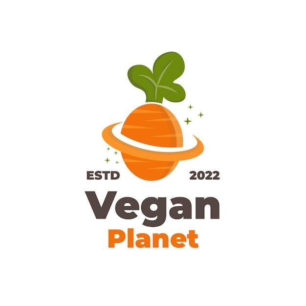 Logo de ilustração vetorial de planeta vegetariano vegan de