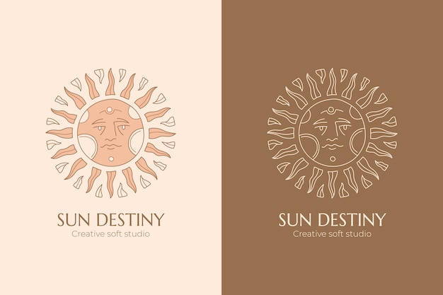 Vetor logo de sol boho desenhado à mão