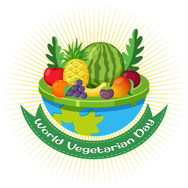 Logo do dia mundial do vegetariano com vegetais e frutas