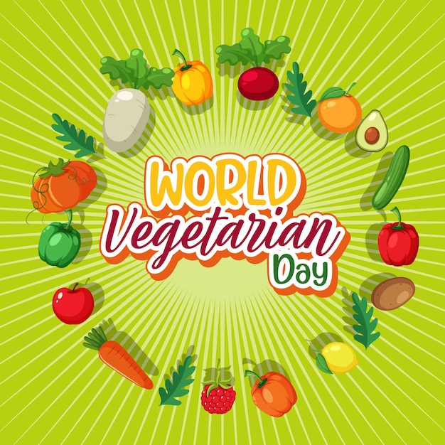 Vetor logo do dia mundial do vegetariano com vegetais e frutas