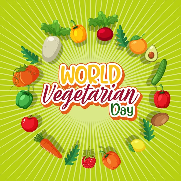 Logo do dia mundial do vegetariano com vegetais e frutas