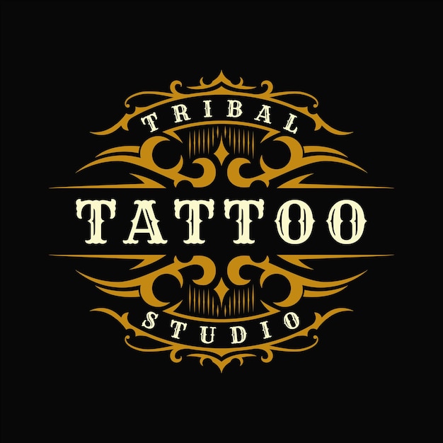 Logo do estúdio de tatuagem com moldura tribal