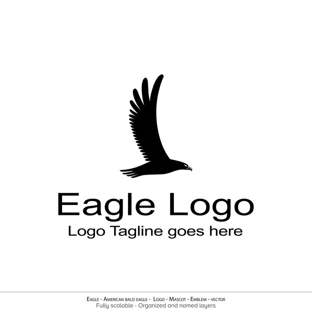 Vetor logo eagle flying bird emblem dove mascote american bald eagle silhueta logotipo minimal design mi
