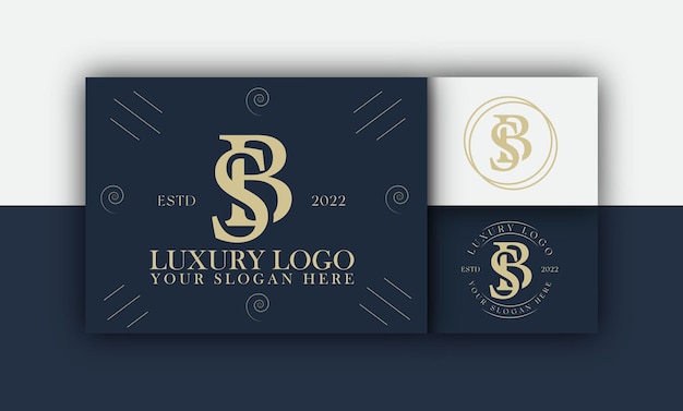 Logo elegante dourado da letra sb com moldura de luxo