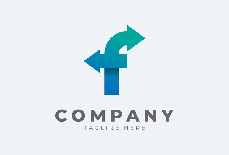 Logo F inicial. letra F com seta em cor gradiente utilizável para finanças, logística e logotipo da empresa