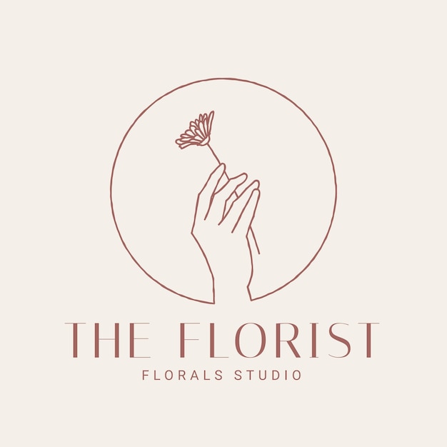 Logo Feminino Desenhado à Mão. Modelo de logotipo de casa de flores moderna para floristas, cuidados de beleza