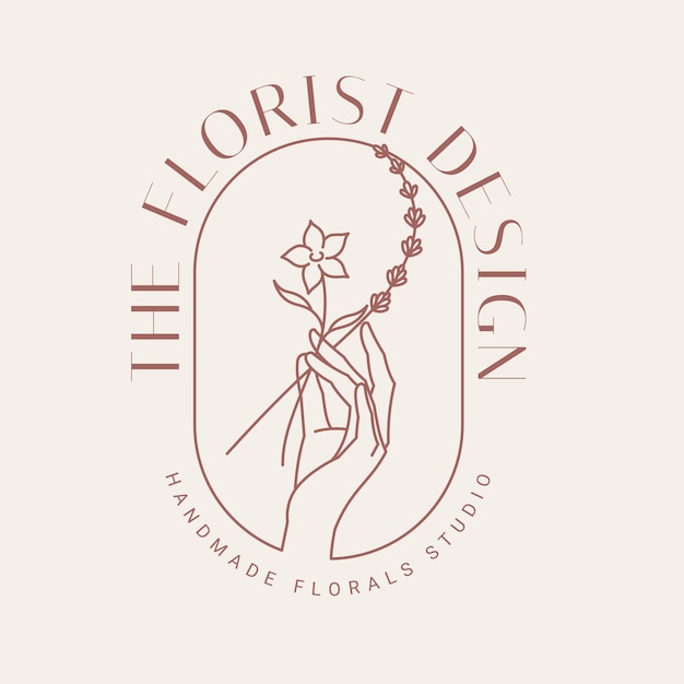 Logo Feminino Desenhado à Mão. Modelo de logotipo de casa de flores moderna para floristas, cuidados de beleza