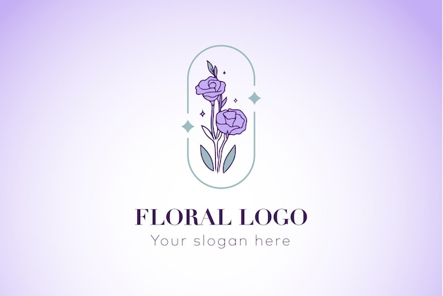 Logo floral com flor em vaso de vidro. ilustração vetorial.