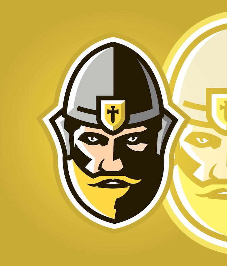 Vetor logo guerreiro cavaleiro cruzado a pessoa nobre um paladino a cruz no capacete a imagem do poder do espírito logotipo esportivo