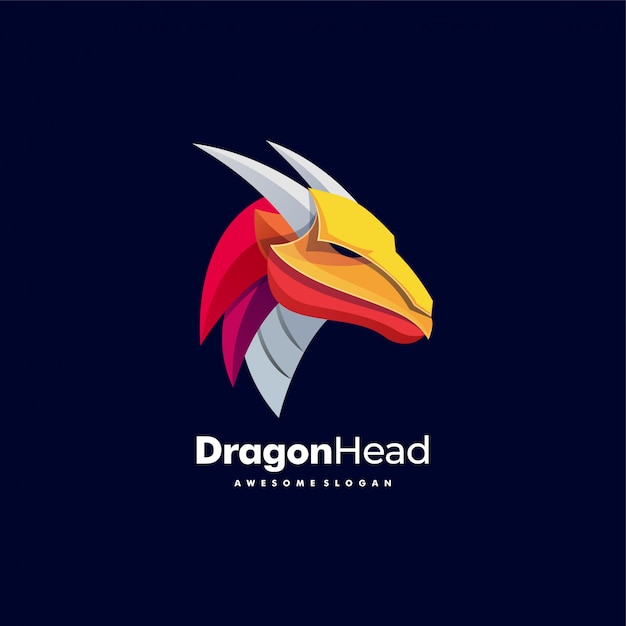 Logo Illustration Dragon Head Colorful Style.