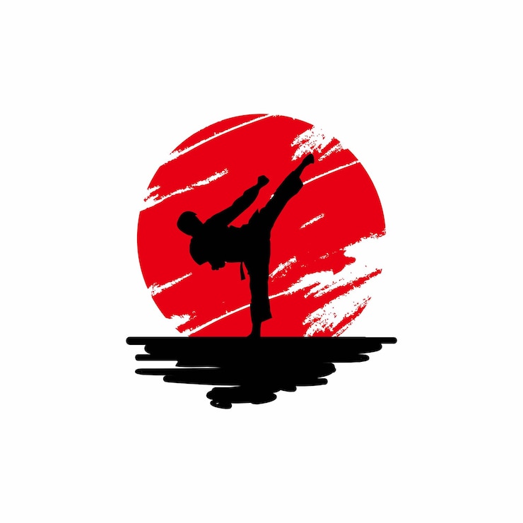 Vetor logo karate com pôr do sol vermelho