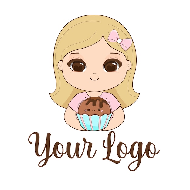 Logo mascote garota loira bonita com cupcake vector