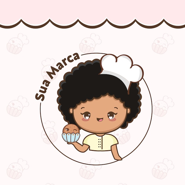 Vetor logo mascote menina bonita com ilustração de cupcake vector