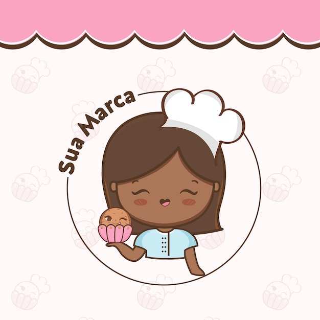 Vetor logo mascote menina bonita com ilustração vetorial de cupcake