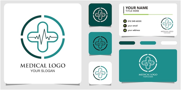 Logo médico com arte de linha e cartão de visita