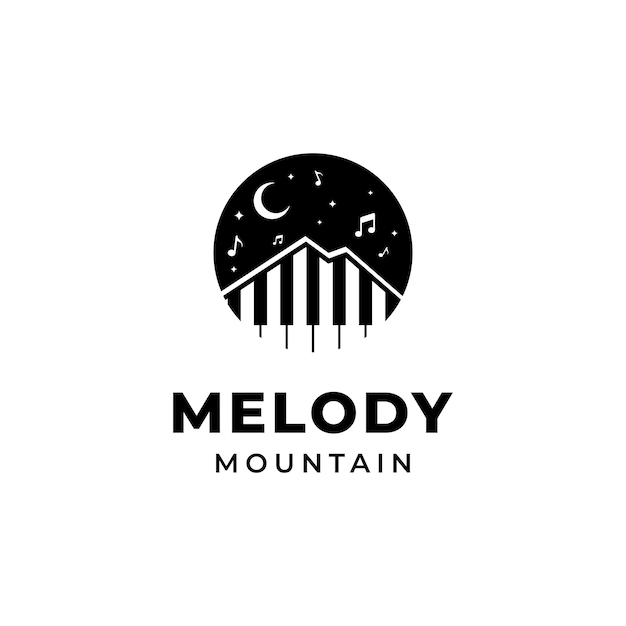 Logo melody mountain. música criativa e design de montanha