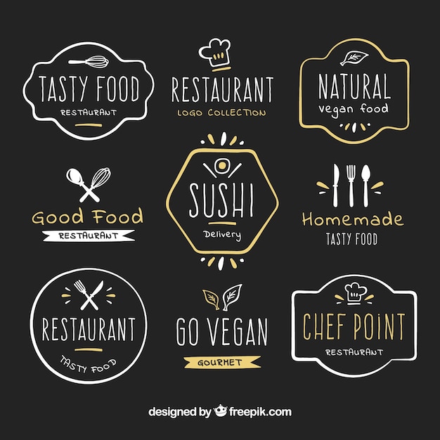 Logos de restaurantes vintage com estilo desenhado a mão