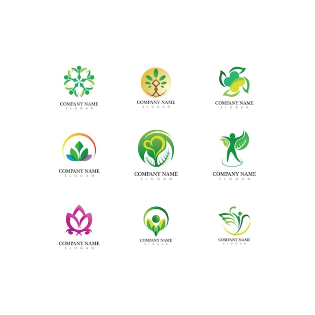 Logos do vetor de elemento de natureza ecologia de folhas de árvore verde