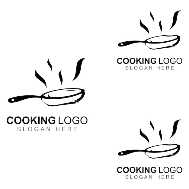 Logos para utensílios de cozinha, panelas, espátulas e colheres, usando um conceito de design de modelo de ilustração vetorial