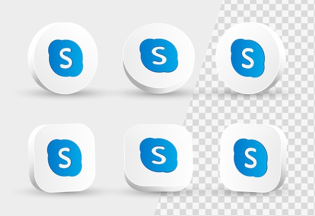 Vetor logotipo 3d do ícone do skype no círculo branco moderno e moldura quadrada para logotipos de ícones de mídia social