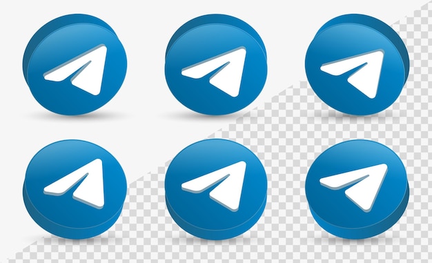 Logotipo 3d do ícone do telegrama para ícones de mídia social logotipos no botão moderno brilhante no círculo de renderização 3D