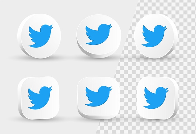 Logotipo 3d do ícone do twitter no círculo branco moderno e moldura quadrada para logotipos de ícones de mídia social