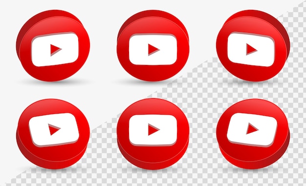 Logotipo 3d do ícone do youtube para ícones de mídia social logotipos no botão moderno brilhante no círculo de renderização 3d