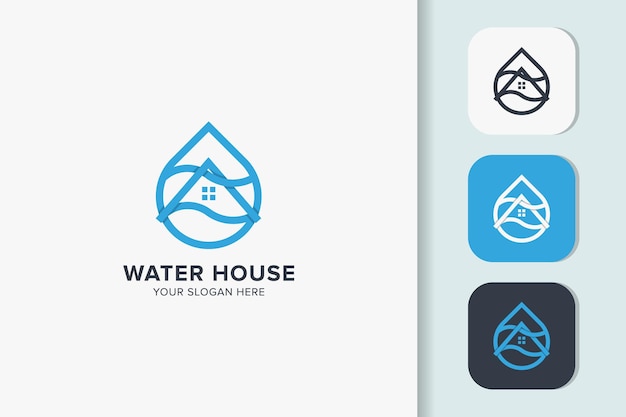 Logotipo abstrato de drop house com conceito de linha mono