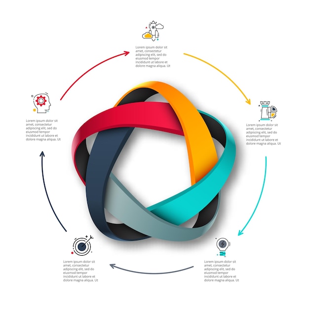 Logotipo abstrato para infográficos de ciclo com flechas. conceito para 5 opções ou etapas.