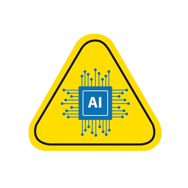 Logotipo azul AI em um sinal de advertência em um fundo branco com espaço de cópia