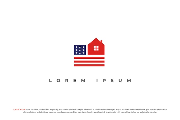 logotipo bandeira americana e design de propriedade de casa
