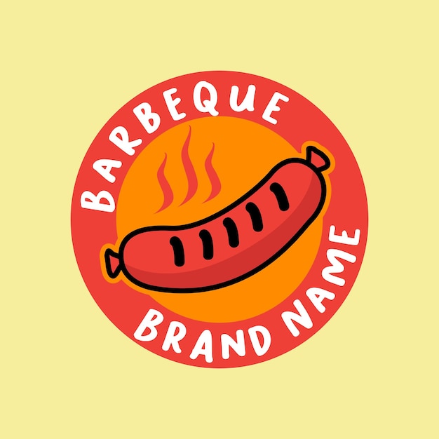 Vetor logotipo barbeque com fogo e salsicha