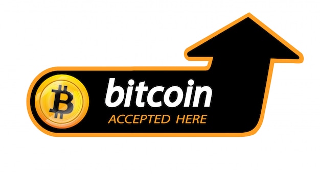 Logotipo bitcoin da moeda criptografada com uma inscrição aceita aqui