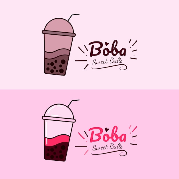 Logotipo Boba doce com design plano de cor bonito adequado para o seu negócio ou produto